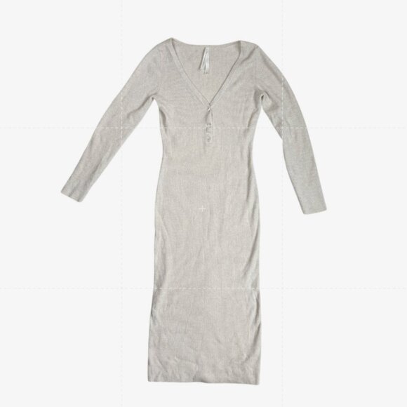 Aritzia Dresses & Skirts - Aritzia Babaton Group Ribbed Henley Wool Sweater Dress Heather White Gray Large
